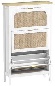 HOMCOM Narrow Shoe Cabinet, Boho Slim Shoe Storage Cabinet with 3 Flip Drawers, Holds 21 Pairs, White