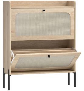 HOMCOM Shoe Cabinet with 2 Flip Drawers, Boho Narrow Shoe Storage Cabinet, Oak