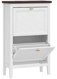 HOMCOM Shoe Cabinet with 2 Flip Drawers, Farmhouse Narrow Shoe Storage Cabinet with Adjustable Shelves, White