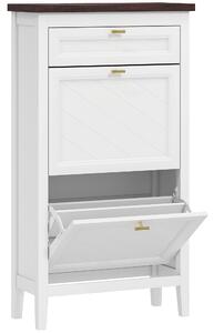 HOMCOM Shoe Cabinet with 2 Flip Drawers, Farmhouse Narrow Shoe Storage Cabinet with Adjustable Shelves, White