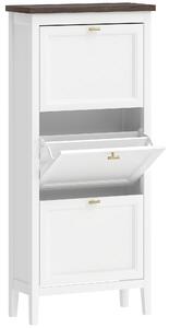 HOMCOM Shoe Cabinet with 3 Flip Drawers, Farmhouse Narrow Shoe Storage Cabinet with Adjustable Shelves, White