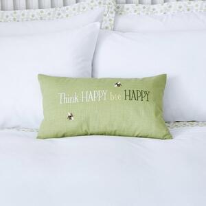 Think Happy Bee Happy Green Cushion