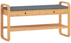 HOMCOM Shoe Bench with 2 Drawers Cushioned Seat Shoe Storage Bench for Hallway 105 cm Natural and Grey