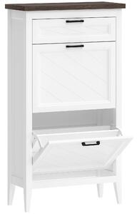 HOMCOM Shoe Cabinet with 2 Flip Drawers, Farmhouse Narrow Shoe Storage Cabinet with Adjustable Shelves, White