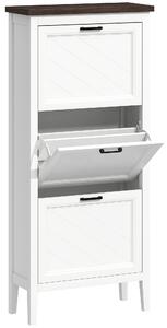 HOMCOM Shoe Cabinet with 3 Flip Drawers, Farmhouse Narrow Shoe Storage Cabinet with Adjustable Shelves, White