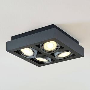 Ronka LED ceiling spotlight, 4-bulb, square, grey