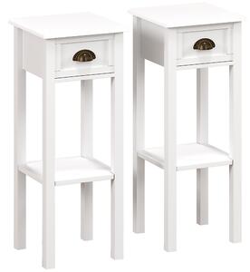 HOMCOM 2-Tier Side Tables Set of 2 with Drawer and Shelf, 2 Pieces Bedside Tables for Living Room and Hallway, White