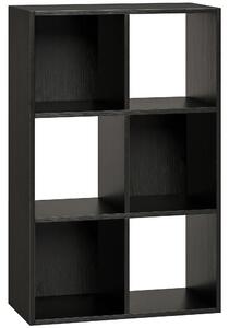 HOMCOM Industrial Style Storage Shelf, Bookcase, Bookshelf with 6 Compartments, for Living Room, Home Study, Black Wood Effect