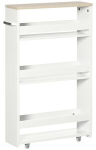 Kleankin Storage Cart, 4-Tier Compact Storage Trolley on Wheels and Handle, 48W x 15D x 80H cm, White