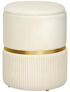 HOMCOM Round Storage Stool, Velvet-feel Fabric Upholstered Vanity Stool with Removable Top, Padded Seat and Hidden Space, Beige