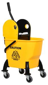 HOMCOM 26L Mop Bucket & Water Wringer w/ 4 Wheels Plastic Body Metal Handle Pole Holder Home Commercial Cleaning Floor Cart Yellow Aosom UK