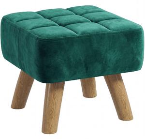 HOMCOM Velvet Square Padded Footstool - Dark Green