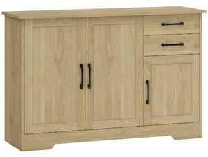 HOMCOM Sideboard with 2 Drawers Modern Storage Cabinet, Kitchen Cupboard with Adjustable Shelf and 3 Doors Natural