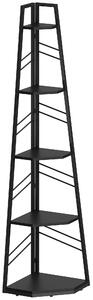 HOMCOM Corner Bookcase, 5-Tier Floor Standing Bookshelf, Shelving Unit for Living Room, Study, Bedroom, Black