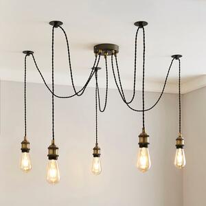 Logan 5 Light Spider Antique Brass Industrial Cluster Flex Ceiling Light