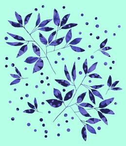 Art Photography Floral Branches Blue Pattern On Mint, Michele Channell, (30 x 40 cm)