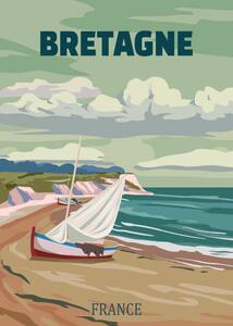 Art Print Travel poster Bretagne France, vintage sailboat,, VectorUp