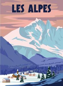 Art Print Les Alpes Ski resort poster, retro., VectorUp