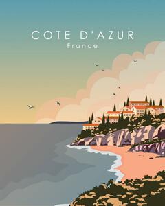 Art Print Cote Dazur France travel poster, Kristina Bilous, (30 x 40 cm)