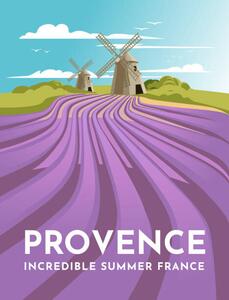 Illustration Provence lavender fields and windmills. Classic, Mariia Agafonova, (30 x 40 cm)