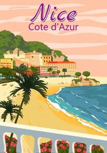 Art Print Nice French Riviera coast poster vintage., VectorUp