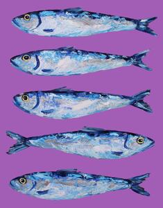 Illustration Sardines on Purple, Alice Straker, (30 x 40 cm)