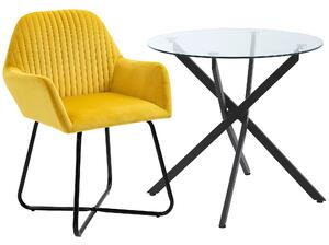 HOMCOM Modern Dining Furniture Set with Round Table and Accent Armchair Black and Yellow
