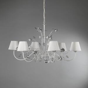 Rose chandelier with six white fabric lampshades