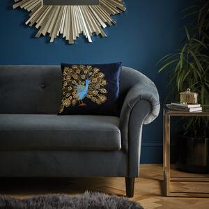 Navy Embroidered Peacock Cushion