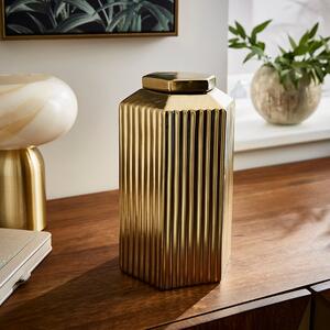 Gold Ribbed Decorative Hexagonal Ginger Jar