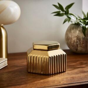 Gold Ribbed Decorative Hexagonal Ginger Jar