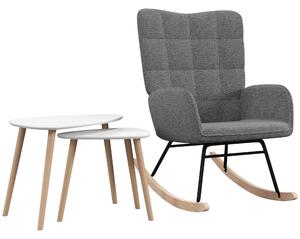 HOMCOM Living Room Furniture Set, Wingback Rocking Chair and Two Nesting Coffee Tables, White and Dark Grey