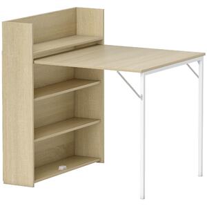 HOMCOM Kitchen Table, Folding Dining Table, with 4-Tier Shelves, Modern Drop-Leaf Table, Oak Wood Effect