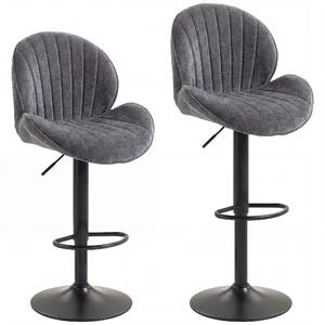 HOMCOM Bar Stools Set of 2, Swivel Barstools with Back, Adjustable Height and Footrest for Kitchen Island, Dining Room, Grey