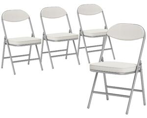 HOMCOM Set of Four Folding Corduroy Seat Chairs - Off-White