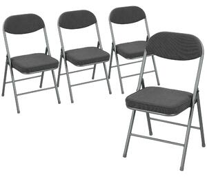 HOMCOM Set of Four Folding Corduroy Seat Chairs - Dark Grey