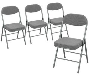 HOMCOM Set of Four Folding Corduroy Seat Chairs - Grey