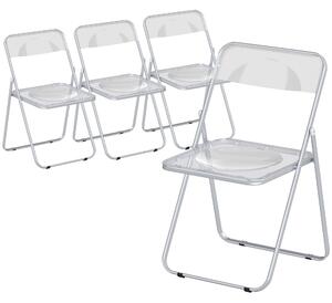 HOMCOM Foldable Chairs, Folding Chairs with Transparent Seat and Backrest, Heavy Duty Steel Frame, 47W x 48D x 75H cm, Clear