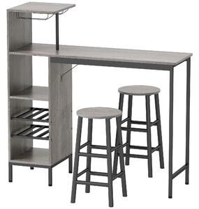 HOMCOM 3 Pieces Dining Room Set, 2 Round Stools with Footrest, 6-Tier Dining Table with Storage Shelves, Natural