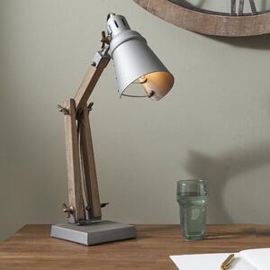 Lincoln Wood and Grey Metal Table Task Lamp Brown/Grey
