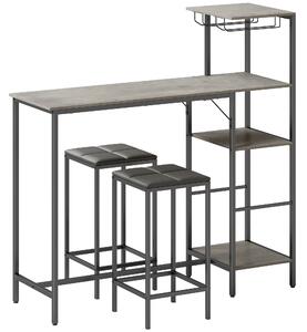 HOMCOM 3 Piece Breakfast Bar Table and Stools Set, Washed Grey