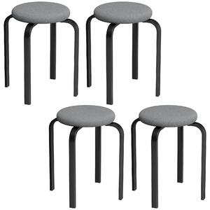 HOMCOM Stackable Stools Modern Cushioned Round Backless Stools Set of 4 Kitchen Dining Room Dark Grey