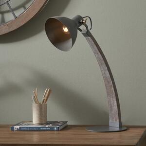 Topsham Wood and Grey Metal Curved Table Task Lamp Black