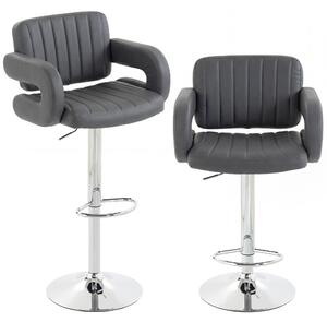 HOMCOM Bar Stools Adjustable Swivel Kitchen Chairs with Backrest Armrest Set of 2 PU Leather Grey