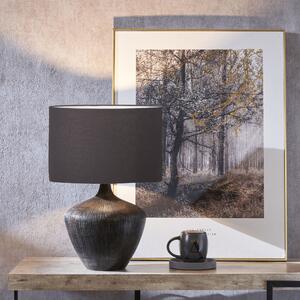 Manaia Textured Wood Table Lamp with Henry Handloom Cylinder Shade Black