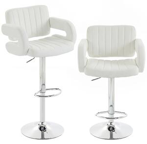 HOMCOM Bar Stools Adjustable Swivel Kitchen Chairs with Backrest Armrest Set of 2 PU Leather White