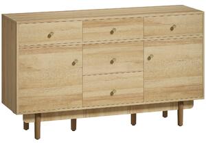 HOMCOM Sideboard with 5 Drawers and 2 Cabinets Buffet Cabinet with Solid Wood Legs 136 cm Walnut