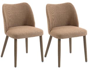 HOMCOM Dining Chairs Set of 2, Linen Upholstered Kitchen Chairs with Padded Seat, Curved Backrest, Rubberwood Legs, Brown