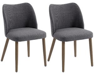 HOMCOM Dining Chairs Set of 2, Linen Upholstered Kitchen Chairs with Padded Seat, Curved Backrest, Rubberwood Legs, Dark Grey