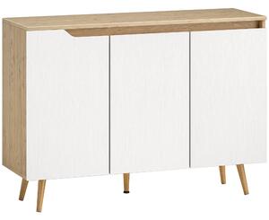 HOMCOM Sideboard Storage Cabinet, Kitchen Cupboard with 3 Doors, 2 Adjustable Shelves and 5 Rubberwood Legs, White and Oak